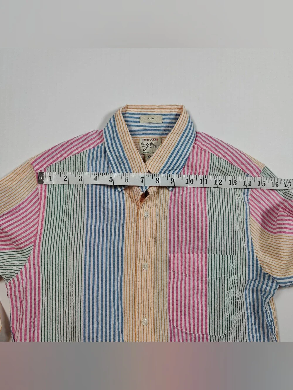 NWT J Crew 100% Cotton Seersucker Rainbow Colorblock Button Down Shirt Size XS